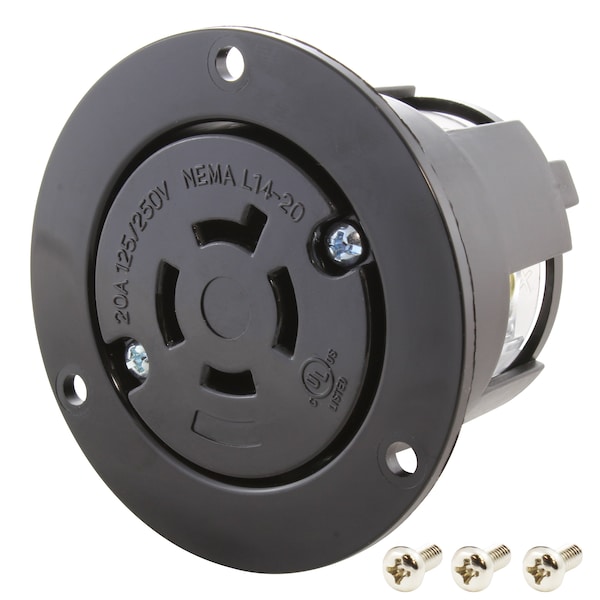 L14-20R, 20 A, 125/250V AC, 3 Pole, 4 Wire, Surface Mount, Grounded